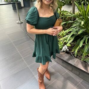 Elegant Green Smocked Dress